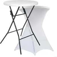 Oviala Mange-debout pliant et nappe housse blanche - Pack spécial salon