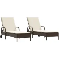 vidaXL Bains de soleil avec coussins 2 pcs. Marron Poly Rattan