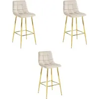 Leobert Lot de 3 tabourets Valora ARCETO - Velours beige et pieds dorés | Trio de sièges modernes et chics