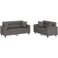 vidaXL Ensemble de canapés 2 pièces avec coussins Gris Similicuir