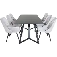 Ebuy24 MarinaBLBL ensemble table, table noir et 6 Velvet Deluxe chaises Velours grisclair.