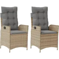 vidaXL Fauteuil de jardin Coussin 2pcs Réglable Mélange de beige Poly rotin