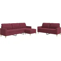 vidaXL Ensemble de canapés 3 pièces avec pouf vin rouge Tissu