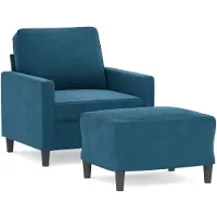 vidaXL Fauteuil avec tabouret bleu 60 cm velours