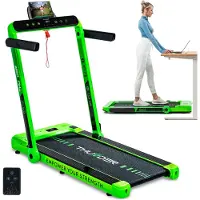 Thunder RACE-GREEN Tapis de Course 14 km/h Pliable Walking Pad 2 CV jusqu'à 130 kg LED Bluetooth Application Fitness Maison