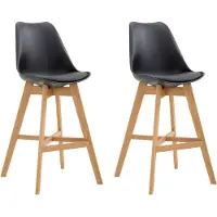 CLP - Ensemble de 2 tabourets de bar Cannes, en plastique, avec dossier et repose-pieds | Couleur : noir. Structure : couleur naturelle