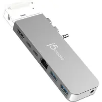 J5CREATE JCD395-N 4K60 Elite Pro USB4 Hub with MagSafe Set - Câblé - USB 3.2 Gen 2 (3.1 Gen 2) Type-C - 100 W - 3,5 mm - 10,100,1000 Mbps - Gris - Blanc