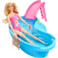 Barbie Blonde With Pool Slide And Accessories Doll Rose Enfants