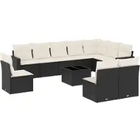vidaXL Ensemble de salon de jardin 11 pièces avec coussins noir poly rotin