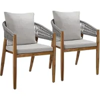 TecTake Lot de 2 chaises de jardin Manacor - Chaise de jardin en forme de corde - Chaise de balcon - Chaise d'extérieur en bois d'acacia verni résistante aux intempéries - Gris/Beige - Chaises de