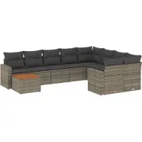 vidaXL Ensemble de salon de jardin 10 pièces avec coussins Gris Poly Rattan