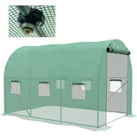 Outsunny Serre de jardin 6 m², serre tunnel de jardin avec 6 fenêtres porte enroulable, système d'arrosage intégré, acier renforcé + PE haute densité 140 g/m², 3 x 2 x 2 m, vert