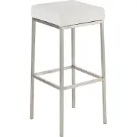 CLP Tabouret de bar Montreal similicuir assise et structure rembourrées avec repose-pieds,blanc acier inoxydable