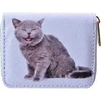 Clayre & Eef Juleeze JZWA0227 : Portefeuille 11x9 cm, blanc et gris, en matière PU, avec motif chat
