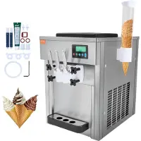 Vevor Machine à Crème Glacée Commerciale 20 L/h 1800 W 3 Saveurs