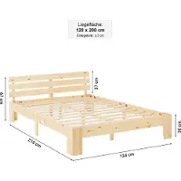 Homestyle4u Lit double en bois Lit futon 120x200 cm pin naturel Cadre de lit en bois massif