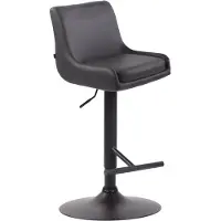 CLP Tabouret de bar Club en similicuir, pivotant et réglable en hauteur en continu, gris, structure noire