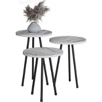 VCM 3 pces Set Table d'appoint | Table en marbre simple design optique | Dimensions env. H. 42/47/52 x W. 34 x D. 34 cm | Table salon - Mirola