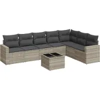 vidaXL Ensemble de jardin canapé 8 pièces avec coussins gris clair Poly rotin