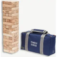 Ubergames Tour d'empilage en bois dur - Midi - 5 KG - jusqu'à 90+ cm de haut - ECO India - Dans un sac de transport de luxe
