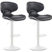CLP Lot de 2 tabourets de bar Las Vegas V2 en similicuir avec repose-pieds, noir, structure blanche