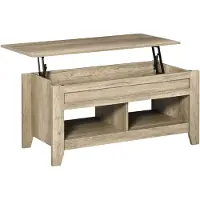 HOMCOM Table basse plateau relevable, table de salon avec étagères et compartiment caché,105 x 50 x 49-62,5 cm pour salon, chambre, aspect chêne clair