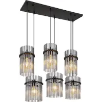 Globo Suspension noire Gorley avec verre fumé 6 lumières