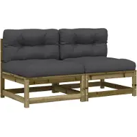 vidaXL Canapés de jardin sans accoudoirs avec coussins 2 pcs. Bois de pin