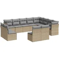 vidaXL Ensemble de 12 canapés de jardin avec coussins Beige Poly Rattan