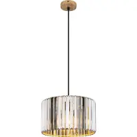 Nowa Suspension , structure en métal imitation bois, cristaux K5 fumés, câble en tissu noir, diamètre : 350 mm, hauteur : 1200 mm, abat-jour exclus, ampoule non incluse (compatible E27, 60W, 230V)