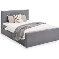 Homestyle4u Cadre de Lit Rembourré Lit Double 120x200 Gris Sommier à Lattes Tête de Lit Tissue 2 Tiroirs