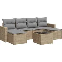 vidaXL Ensemble de salon de jardin 7 pièces avec coussins Beige Poly Rattan