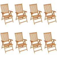 vidaXL Chaises de jardin réglables avec coussins 8 pcs. Bois massif teck