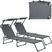 Casa.pro [] Chaise longue [set de 2] pliable 190cm gris foncé avec toit Chaise longue en acier