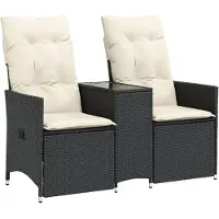 vidaXL Canapé de jardin 2 places réglable avec table noir Poly rotin