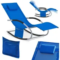 SoBuy Chaise longue OGS28-KB - Avec pieds à bascule et coussin de tête - 150 x 63 x 83 cm - Bleu