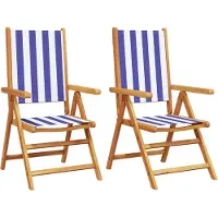 vidaXL Chaises de jardin 2 pcs. Bleu et Blanc Bois massif Acacia & Tissu