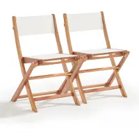 Oviala Lot de 2 chaises pliantes en bois d'eucalyptus et textilène blanc - Sete