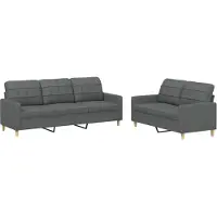 vidaXL Ensemble de canapés 2 pièces avec coussins Tissu gris foncé