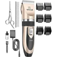 Oneisall P2 Set de tondeuse + ciseaux + peigne pour animaux de compagnie (or)