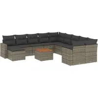 vidaXL Ensemble de salon de jardin 12 pièces avec coussins Gris Poly rotin