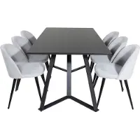 Ebuy24 MarinaBLBL ensemble table, table noir et 6 Velvet chaises Velours côtelé grisclair, noir.