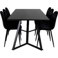 Ebuy24 MarinaBLBL ensemble table, table noir et 6 Polar chaises Velours noir.