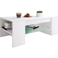 VCM Table basse en bois avec verre de sécurité ESG | Sofatic avec espace de rangement suffisant | Dimensions env. H. 35 x W. 100 x D. 50 cm | Table salon - Tunas