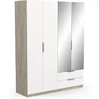 CALICOSY - Armoire 4 portes, 2 tiroirs et 2 miroirs Ghost - L157,3 cm