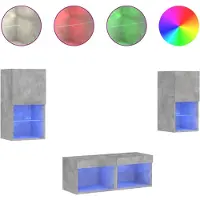 vidaXL Meuble TV 4 pièces avec lampes LED gris béton