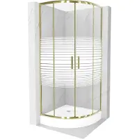 Mexen Rio paroi de douche semi-circulaire 90 x 90 cm, Stripes, Gold + receveur de douche Rio, White - 863-090-090-50-20-4710