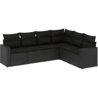 vidaXL Ensemble de salon de jardin 6 pièces avec coussins noir poly rotin