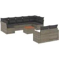 vidaXL Ensemble de salon de jardin 10 pièces avec coussins Gris Poly Rattan
