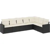 vidaXL Ensemble de salon de jardin 7 pièces avec coussins noir poly rotin